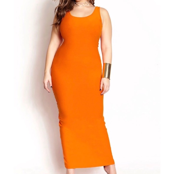 Rebdolls Orange Maxi Bodycon Dress 